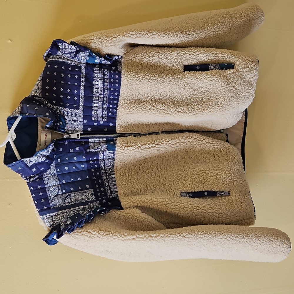 Patchwork Sherpa Jacket - Blue and Cream